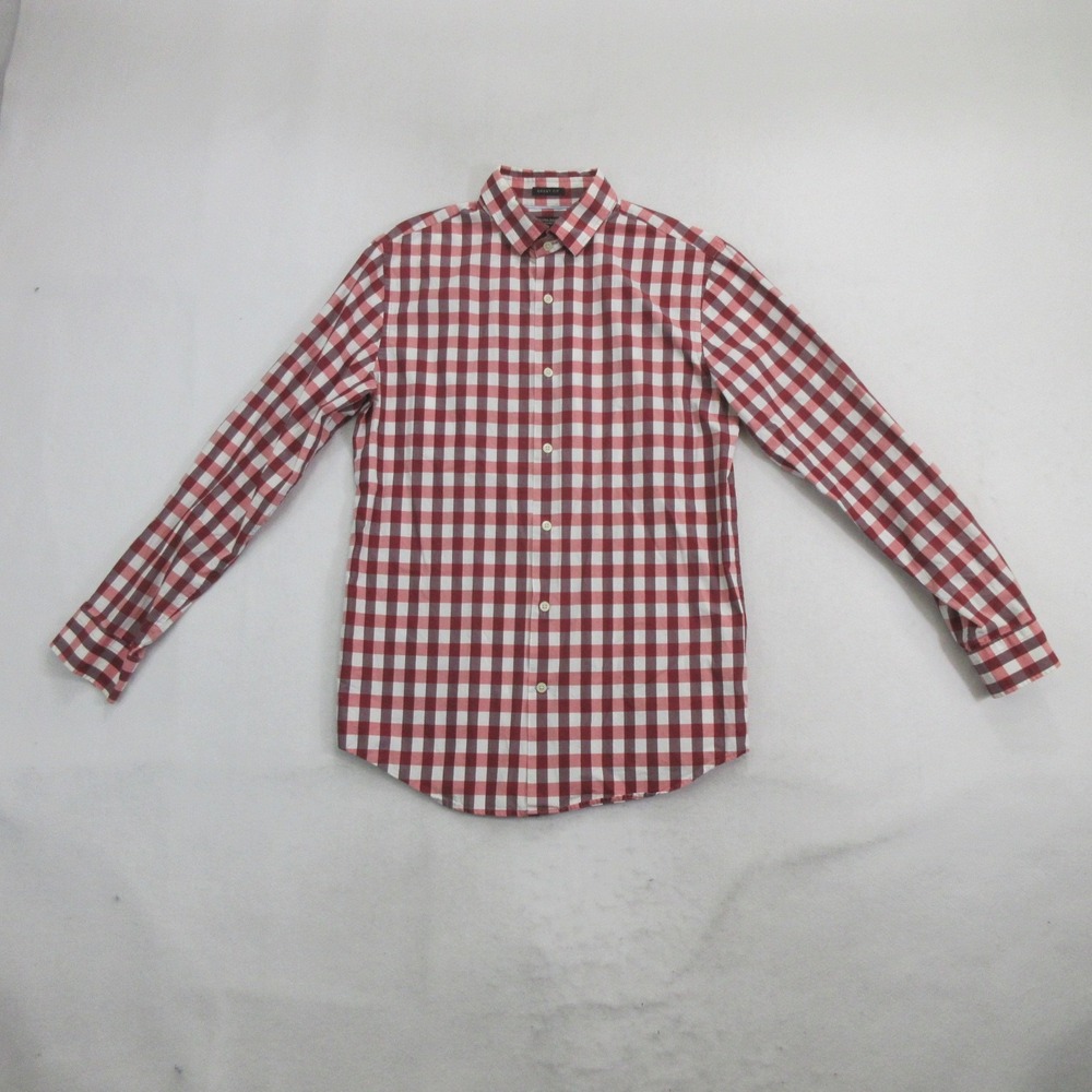 Banana Republic Shirt M Grant Fit Gingham Plaid Red White 120s Supima Cotton LS